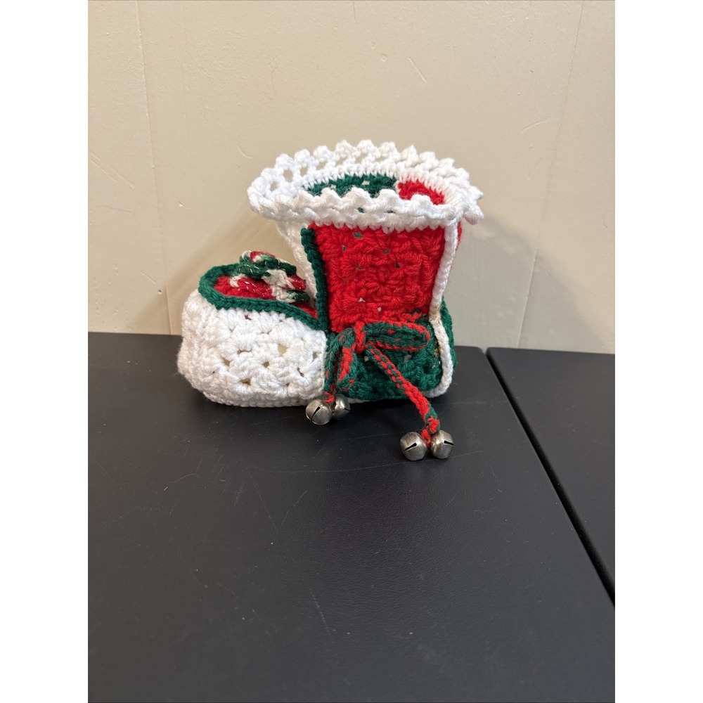 Vintage Crochet Christmas Boot Candy Cane Holder